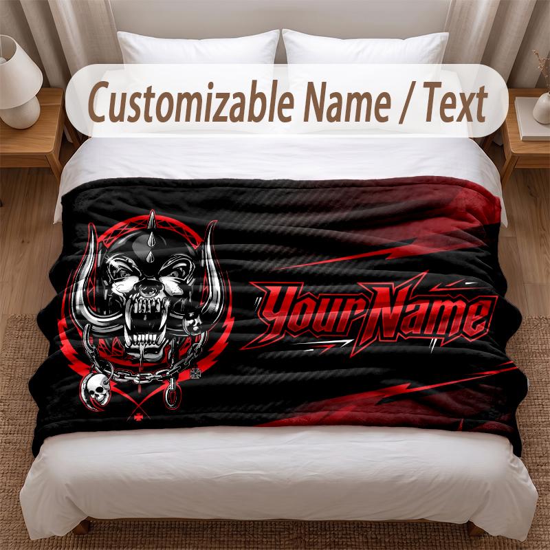 Motorhead Printed Flannel Blanket Custom Name Text Soft Warm Throw For Bedroom Holiday Gift