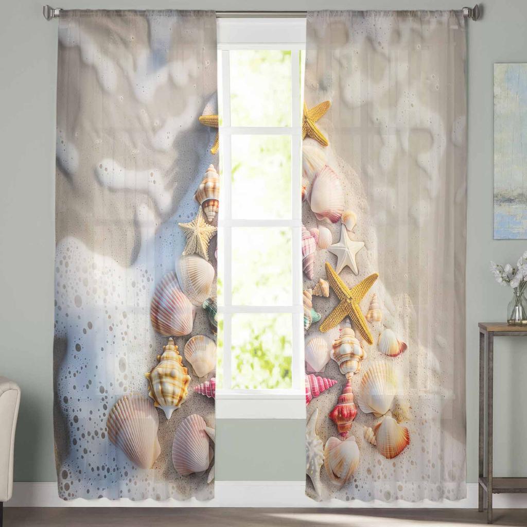 Weihnachten Strand Muscheln Vorhänge Für Wohnzimmer Schlafzimmer Heimdekoration Fenster Voile Tüll Vorhang Drapierungen