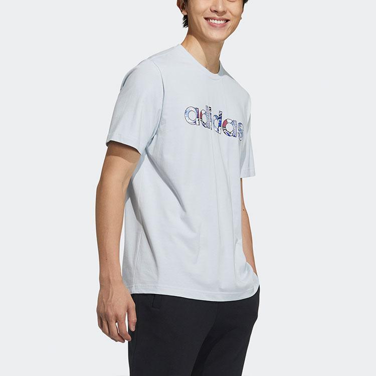 Adidas Neo Logo Print Sports T-Shirt Men Tops Blue GP4879