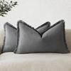 Set of 2 Decorative Linen Fringe Lumbar Throw Pillow Covers Boho Farmhouse Cushion Cover with Tassels Soft Pillowcase for Couch