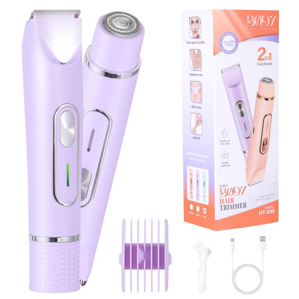 Women's Electric Epilator And Trimmer 2-in-1 Dual Head Bikini Area Shaver for Smooth Intimate Skin Hair Removal
