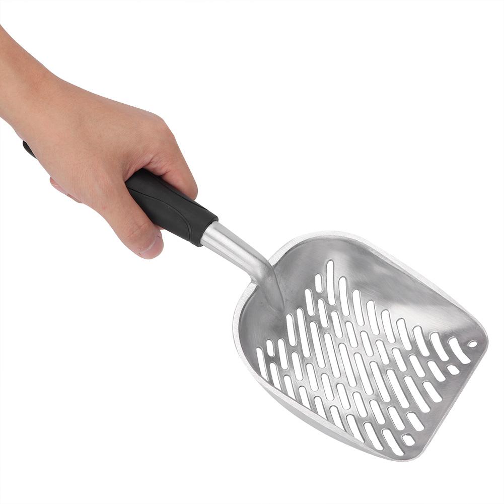 Aluminum Alloy Pet Cat Litter Scoop Sifter Shovel Hollow Dog Puppy Waste Holder(Black)