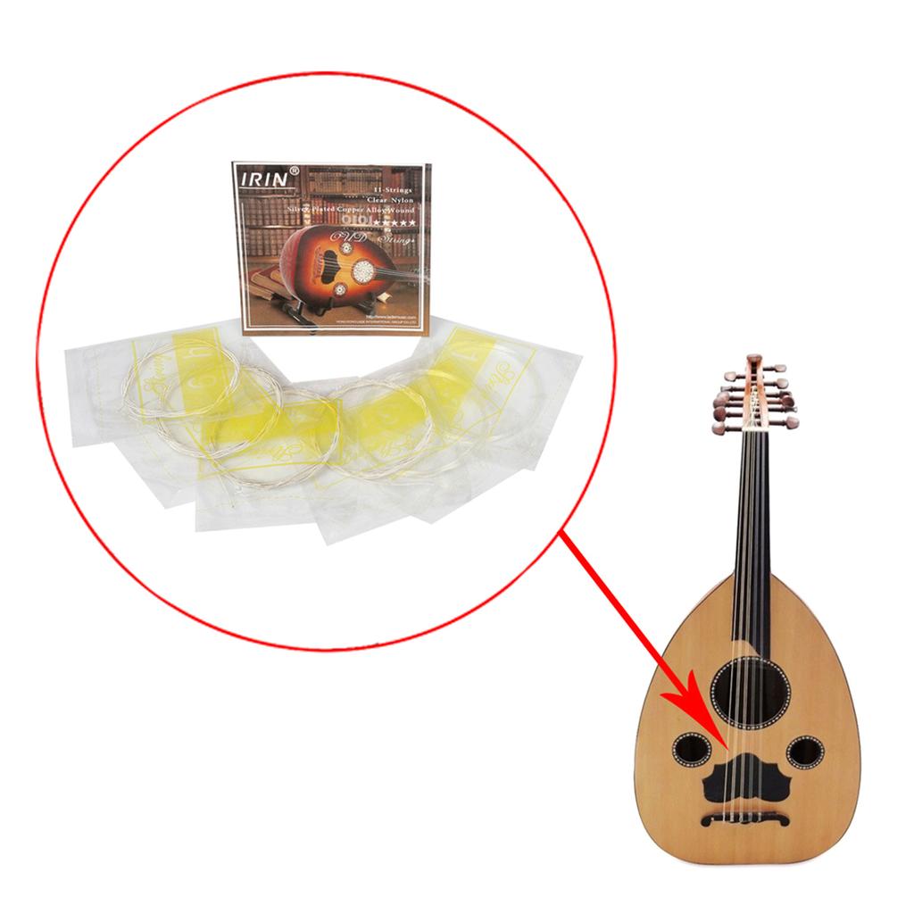 Oud Strings Set Clear Nylon Silver-Plated Copper Alloy Wound Strings Replacement Oud Accessories Parts (11 Strings)