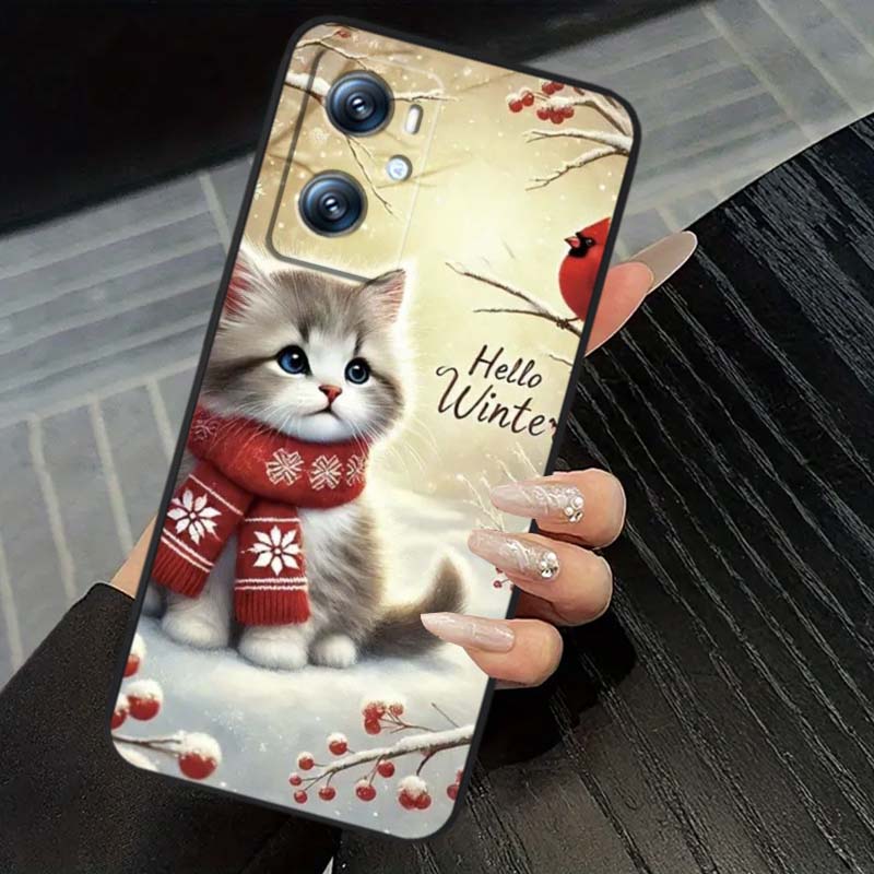 Cute cartoon cat illustration Phone Case For OPPO Reno 5 6 7 A96 A40 A58 Realme GT A74 A78 Neo2 A74 A78 Find X5 X3 X7 X8 Black