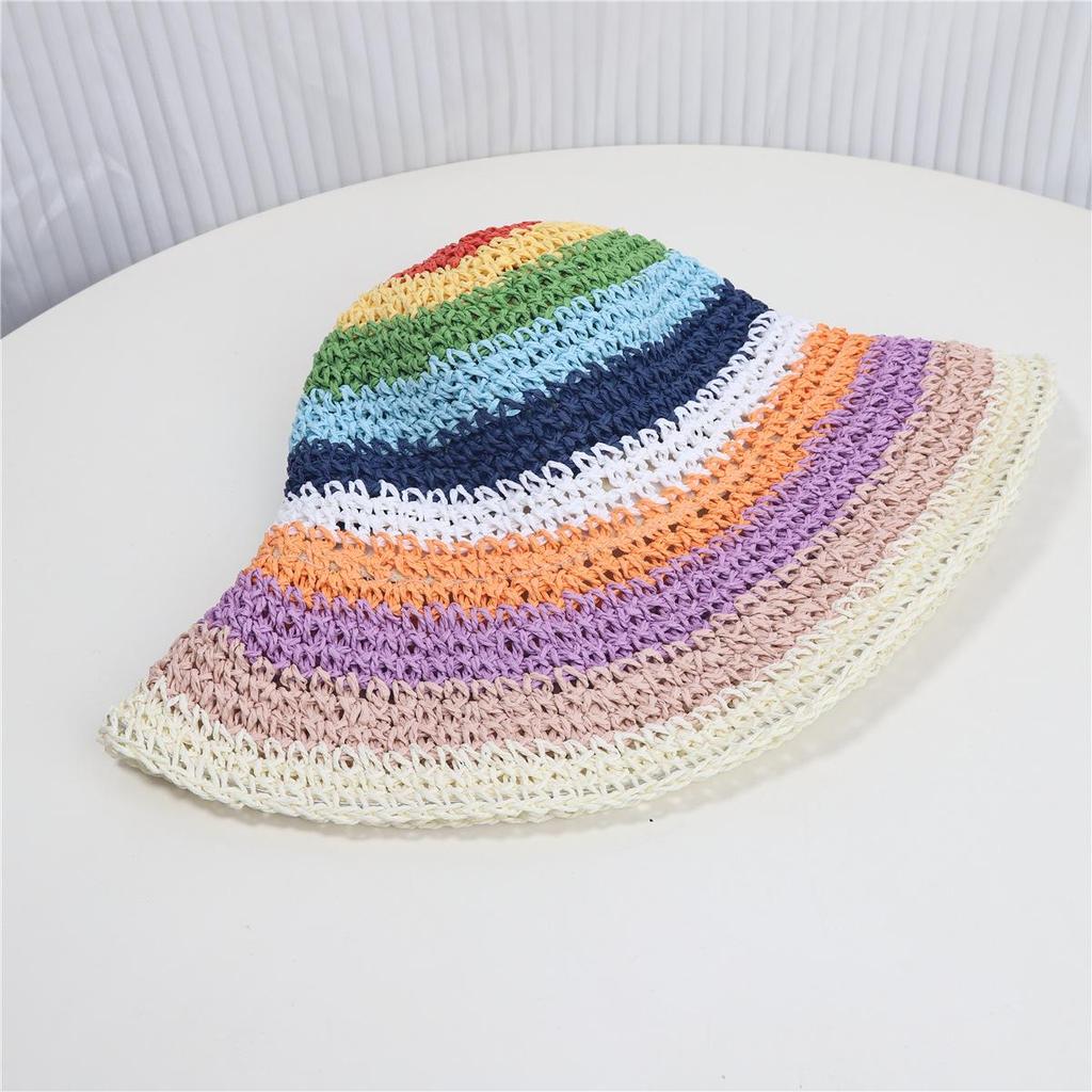 Damen Sommer Regenbogen Dopamin Breitkrempen Sonnenhut - Atmungsaktiv, UV-Schutz.