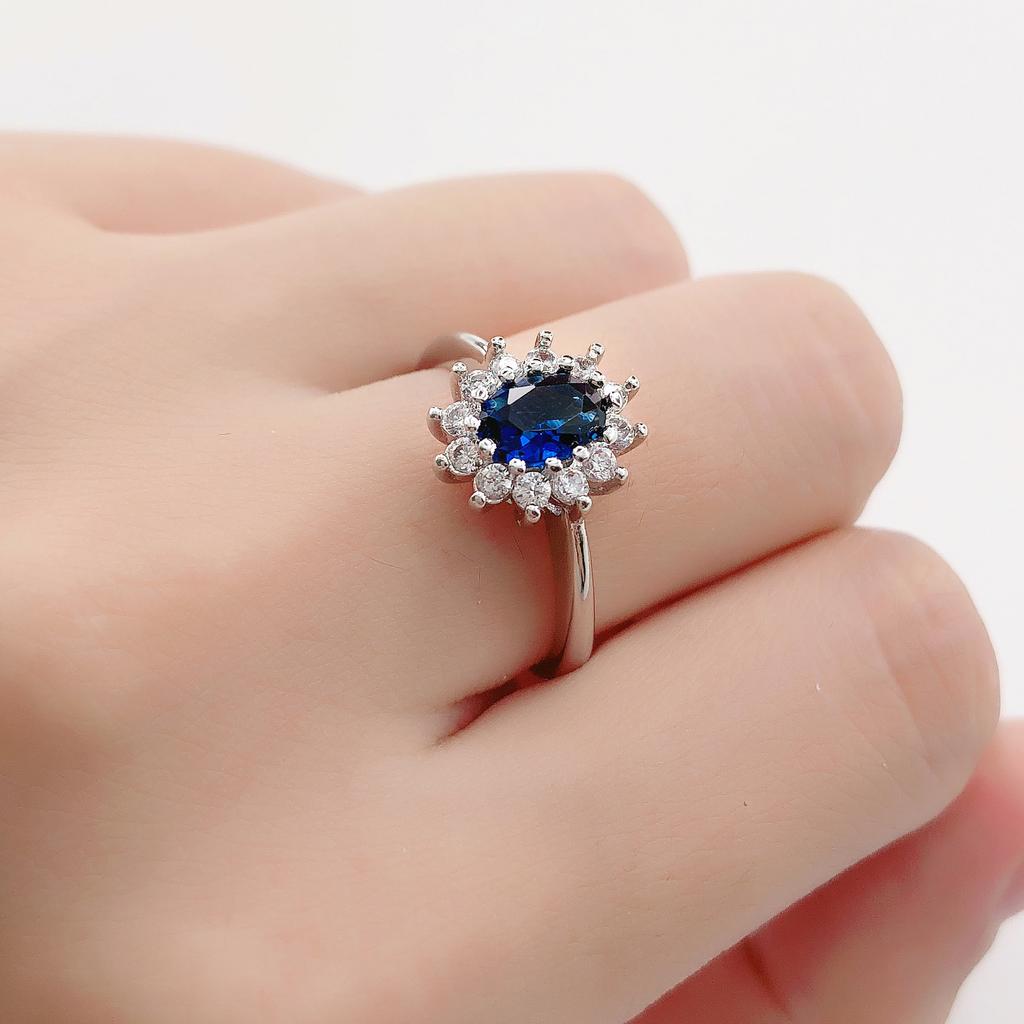Princess Diana Rings For Bridal Women Blue Crystal Promise Wedding Engagement Ring For Female Marriage Gift Fashion Jewelry R076