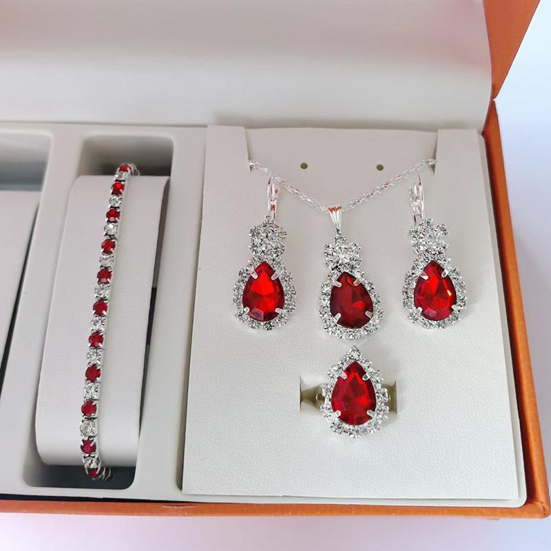 Kapka Vody Srdce Šperky Třídílný Náhrdelník Náušnice Prsten Diamantový Přívěsek Dámské Šperky