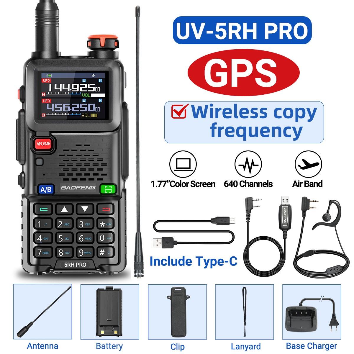 Baofeng UV-5RH PRO GPS Walkie Talkie Multi Band Draadloos Kopiëren Frequentie Type-C Oplader Upgrade UV-5R UV 17 Pro Gps Amateurradio US