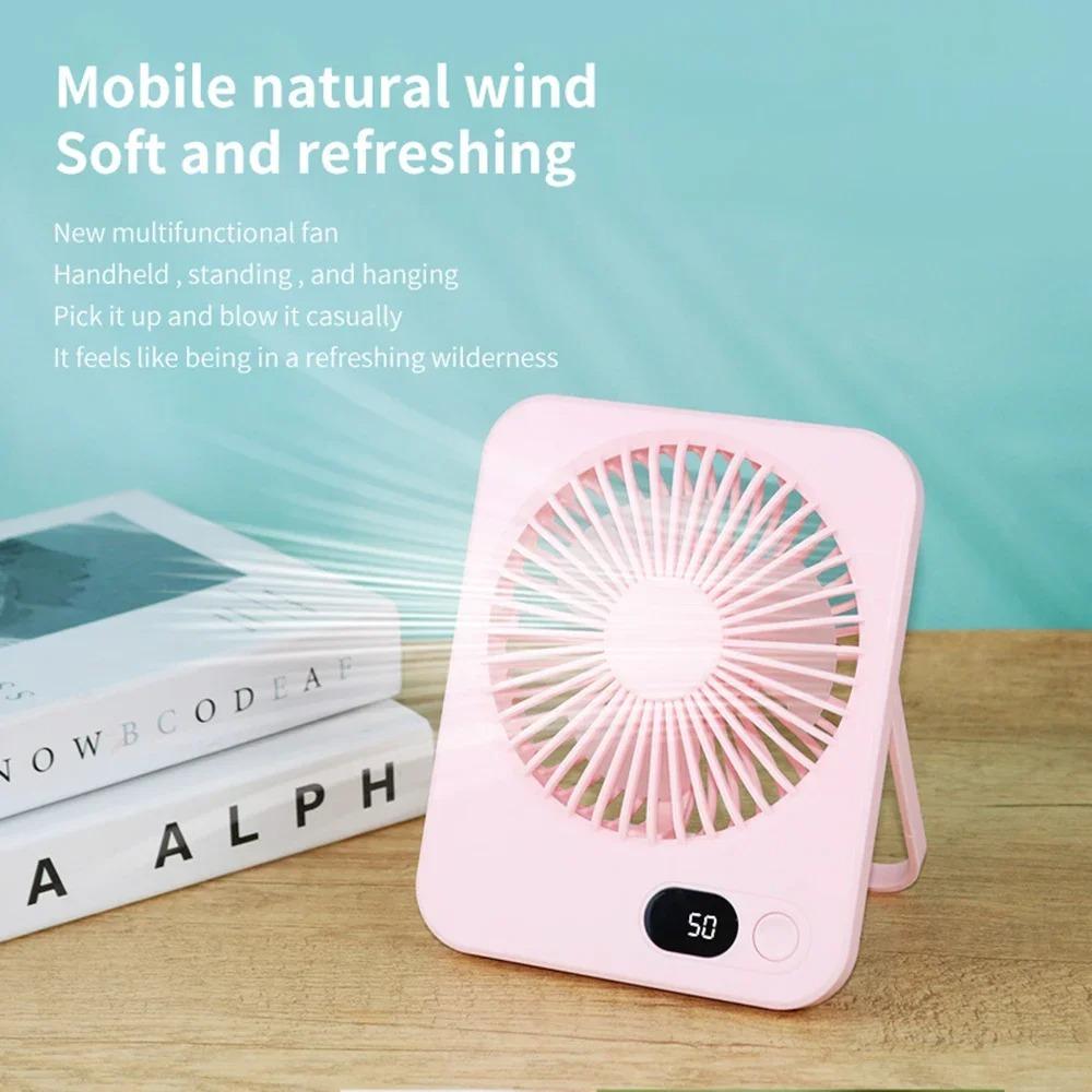 2026 New small fan handy charging long life ultra-thin desktop fan Large wind super quiet folding handheld table fan