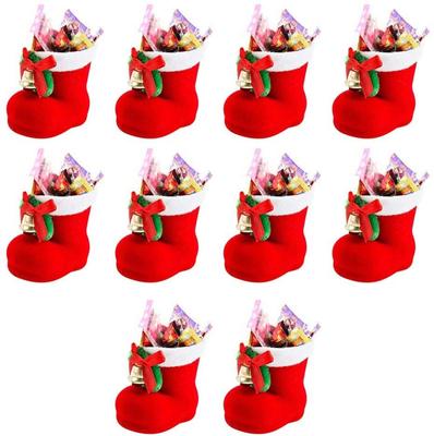 10pcs Christmas Socks Candy Boots With Small Bells Holiday Gift Bags Christmas Trees Santa Claus Boots For Fireplace