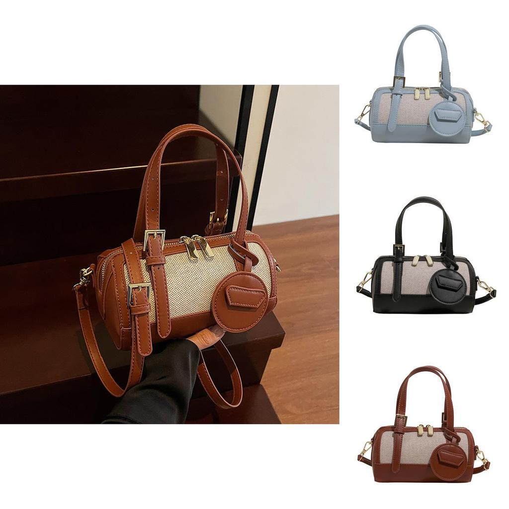 Pu Pillow Bag For Women With Contrast Color Details And Zipper Closure For Casual Daily Wear