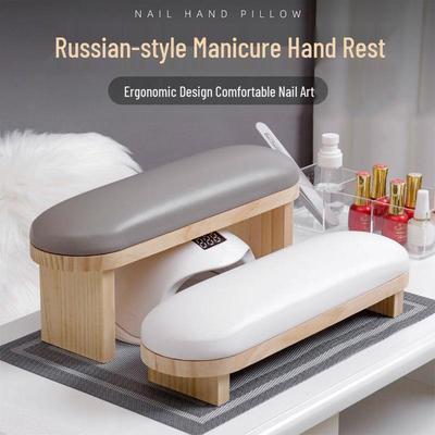Rusiško stiliaus nagų dailės rankos atrama - 16cm+8cm, dėmėms atsparus medinis pagalvės užvalkalas su odos stiliaus stalo kilimėliu