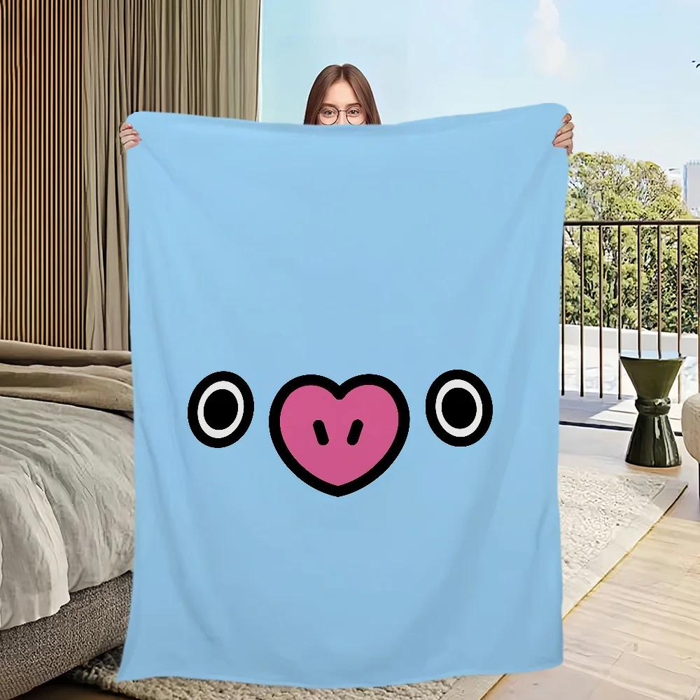 Cute Kpop Flannel Warm Comfort Soft Face Plush Throw Blanket for Living Room Office Bedroom Travel Gift BBTS