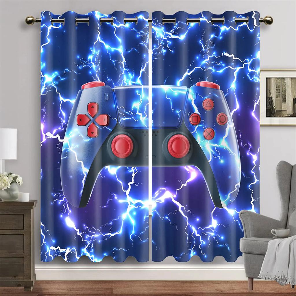 

2-панельные шторы с принтом геймпада для киберспортивной комнаты Большие окна Жалюзи от пола до потолка Верхние шторы с люверсами Шторы 100W130H(CM)40x51in&rod pocket