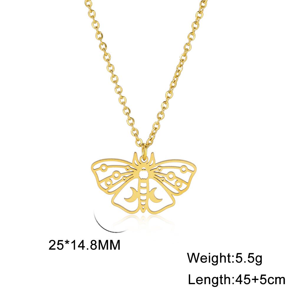 Vintage Moon Phase Luna Death Moth Pendant Necklaces for Women Stainless Steel Personality Gothic Butterfly Jewelry Gifts