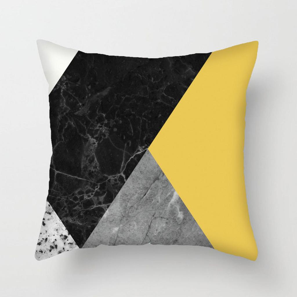 Modern Simple Yellow And Black Color Pillow Cover Geometric Abstract Pillow Cover Short Plush Car Pillow Cover