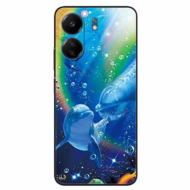 For Xiaomi Redmi 13C 4G Case Animals Painted Black Bumper Silicon TPU Coque for Redmi13C 4G 13 C Shockproof Covers Wolf Soft Bag