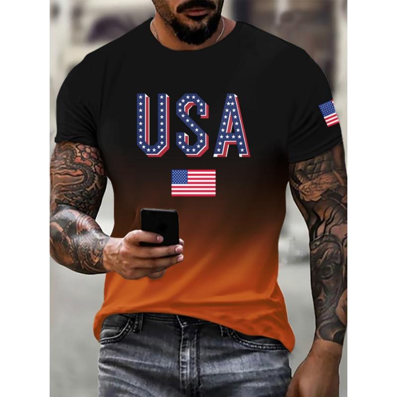 3D Digital Printed Casual Men's T-shirt with American Flag T-Shirts