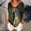 T-shirt da donna a maniche corte con stampa 3D astratta di gatto europeo e americano, versatile, ampia e casual
