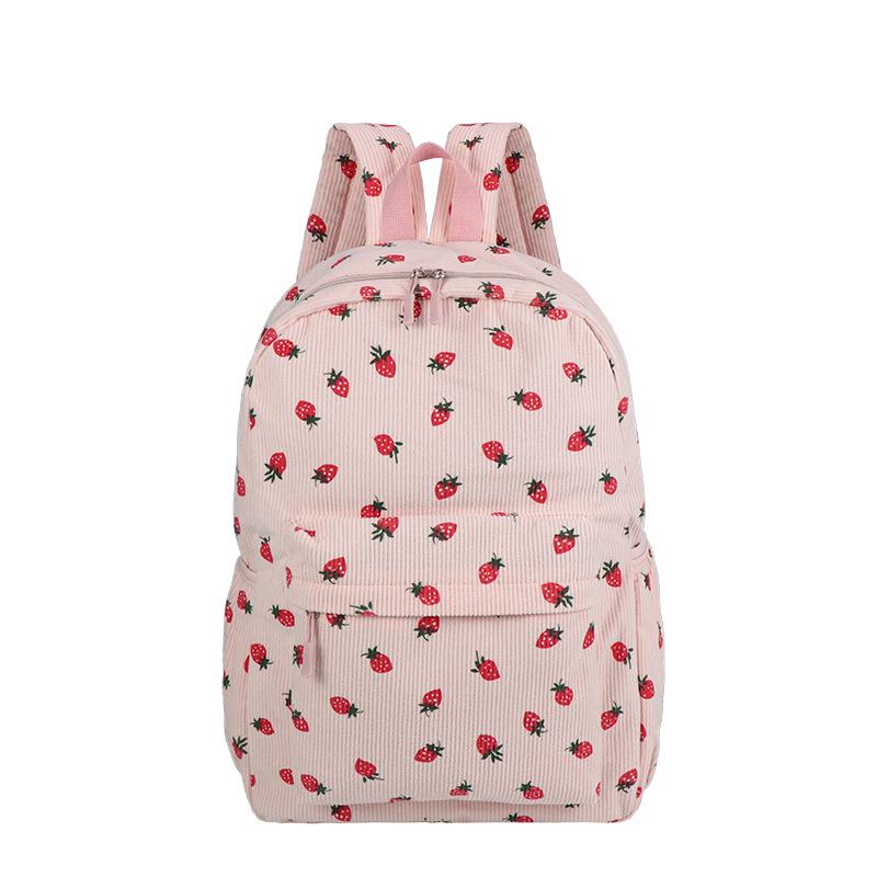 Korean Style Corduroy Strawberry Backpack for Trendy College Girls