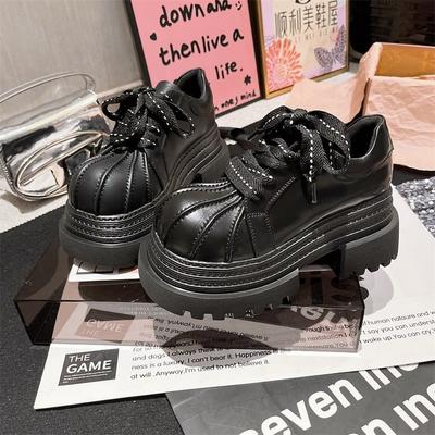 European Shell Head Lace-up Color Matching Big Head Mango Head JK Small Leather Shoes Loafers Single Shoes Small Women's Board Shoes