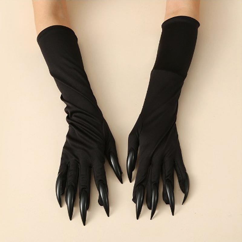 Halloween Claw Gloves Black Sequined Nails Halloween Cosplay Costume Long Nail Gloves Personality Ghost Claw Long Gloves