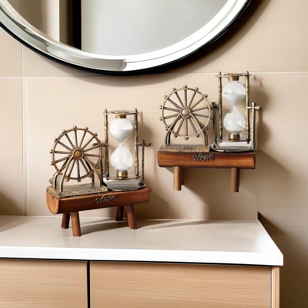 Vintage Steampunk Ferris Wheel Sand Timer - Handcrafted Wooden Desk Decor, ASMR Sensory Toy, Eco-Friendly Gift with Premium Packaging (7.8x5.7x2.5in)