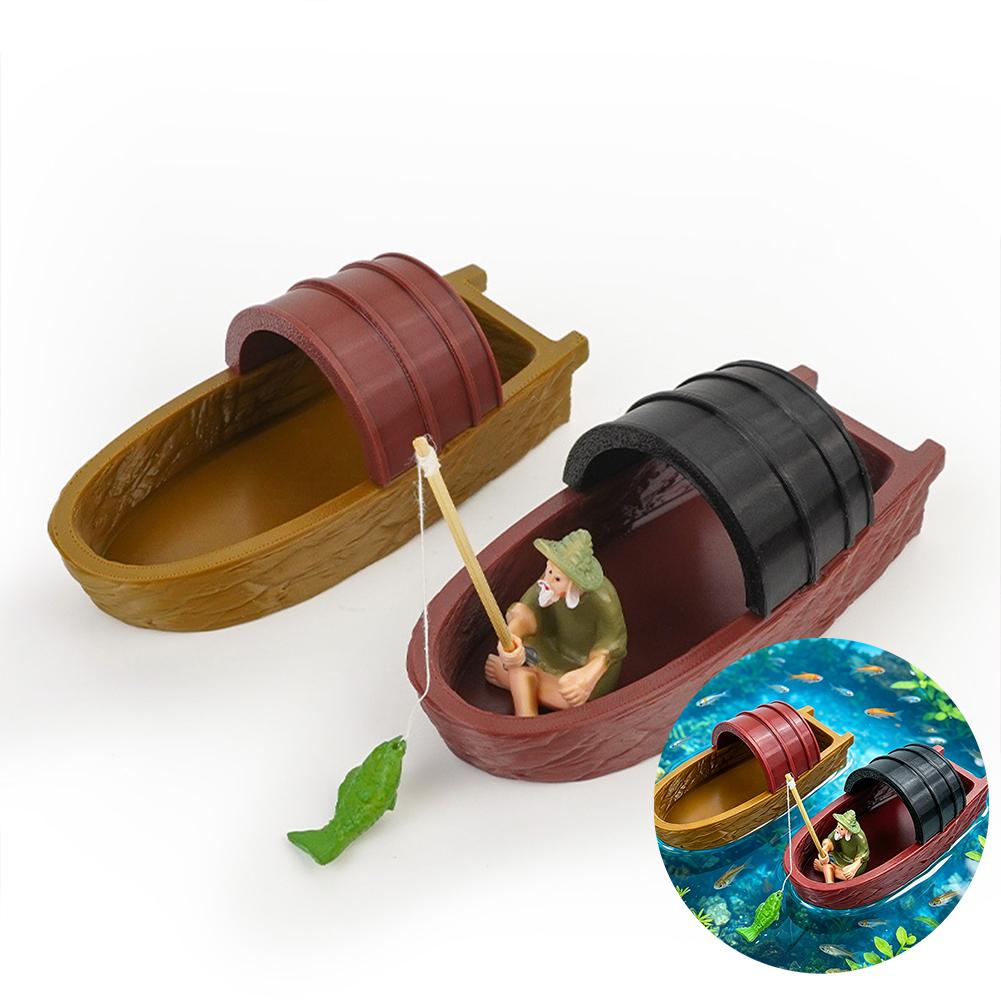 Handmade Floating Fisherman Boat Mini Models Aquarium Pond Micro Landscape DIY Fish Tank Landscaping Accessories Aquarium Statue