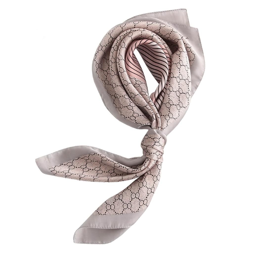 Satin Women' Scarf 70x70 - Pink with Geometric Pattern and Stripes, Silky Shine