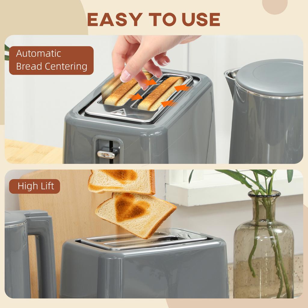Digital Stainless Steel Kettle and Toaster Set, 1.5L 3000W Fast Boil Kettle, 2 Slice Toaster with 7 Level Browning Controls, Defrost, Reheat