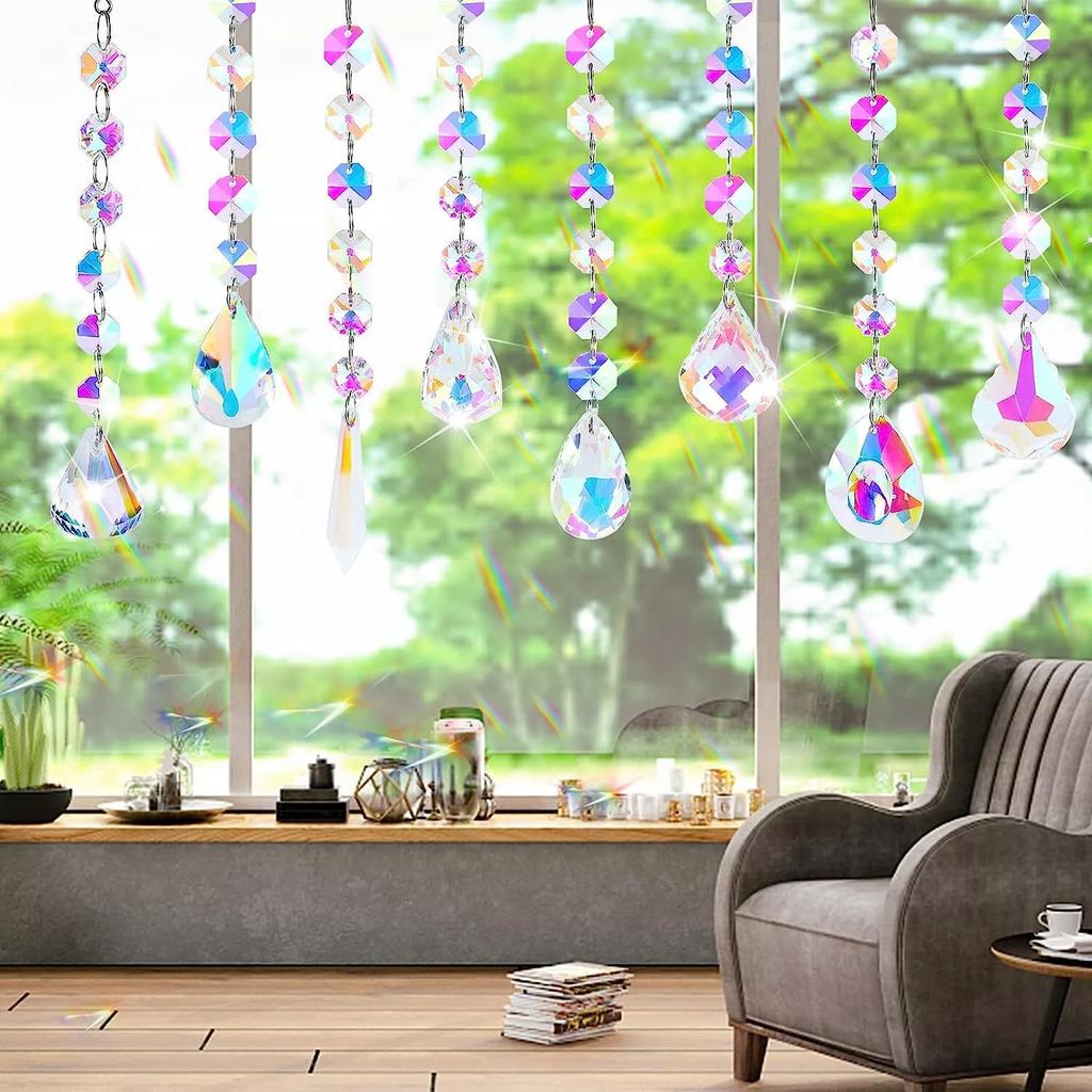 8x Drop Sun Catcher Crystal Light Witchy Suncatcher Prism Rainbow Window Hanging