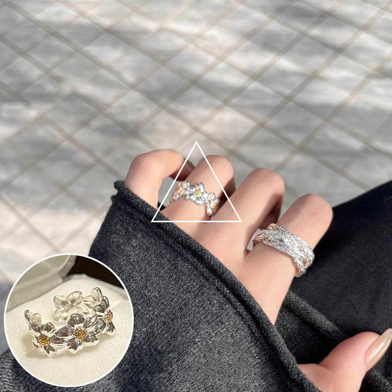 Korean Style S925 Silver-Plated Water Drop Crossover Open Ring – Women's Retro Fashion for Index Finger