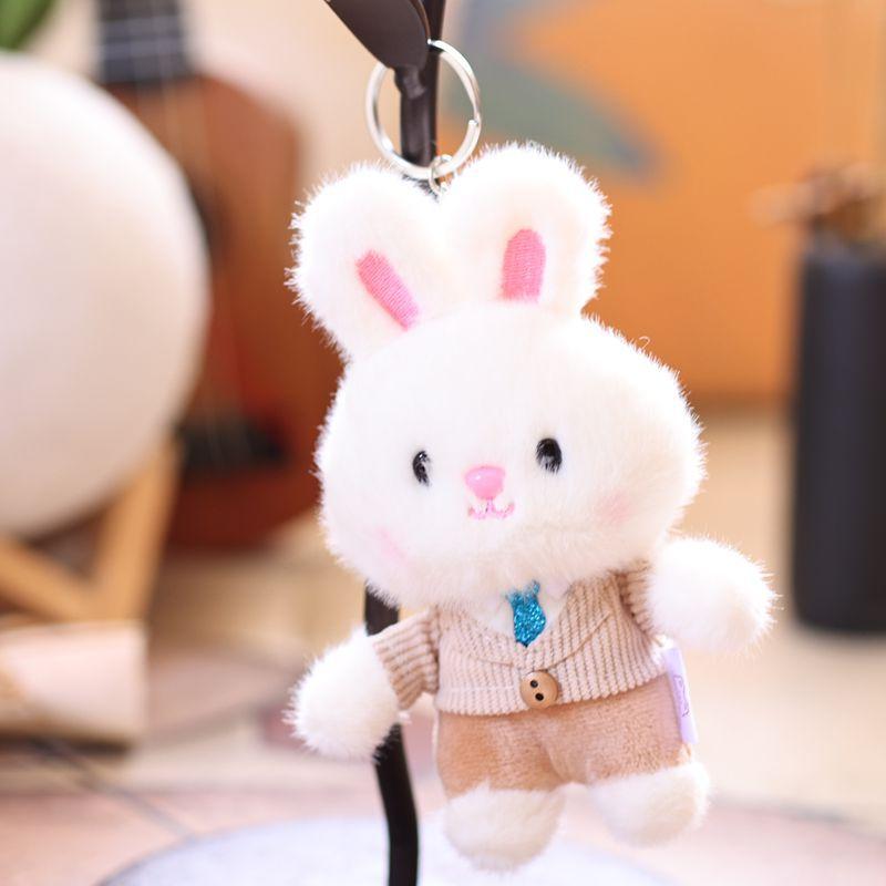 Mini Cute Clothing Bunny Plush Keychain Soft Faux Fur Rabbit Doll Bag Charm Peluches Fluffy Stuffed Animal Toy Pendant Keyring