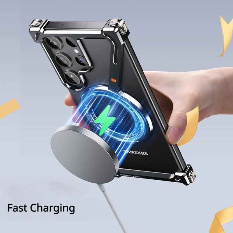 

Металевий чохол Oatsbasf Magsafe для Samsung Galaxy S24/S24+/S24 Ultra Безрамковий бампер Протиковзкий чохол для телефону Легкий демонтаж For Galaxy S24+ чорний