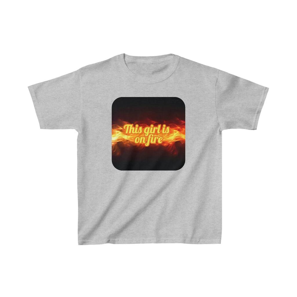 US Kids 7Y 14Y - This Girl Is On Fire - Girl Power - Kids Heavy Cotton Tee