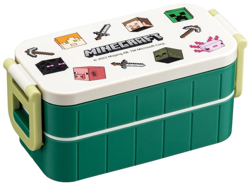 Skater Bento Box Minecraft Explorer 600ml Antibacterial 2 Tier for Women Made in Japan YZW3AG-A