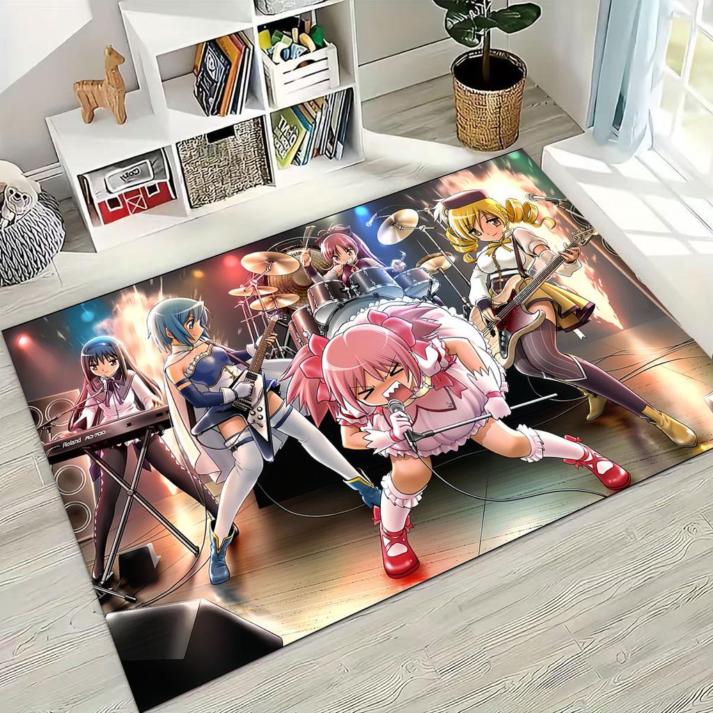 Cartoon Puella Magi Madoka Magica Girl Anime Rug for Bedroom Living Room Sofa Home Doormat Decor,Large Kids Non-slip Floor Mat