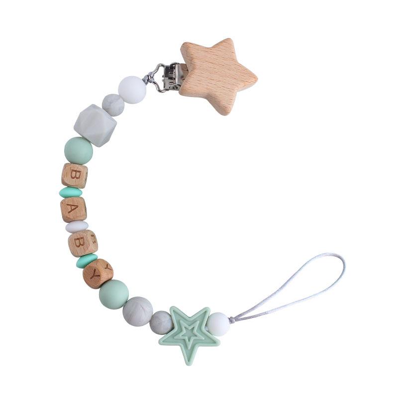 DIY Baby Personalized Name Leaf Pacifier Clips Holder Chain Teething Toys Gifts Wooden Ring Anti-drop Chains Babies