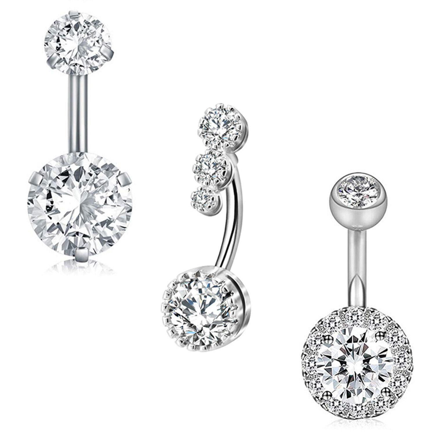 

3 шт. набор для пирсинга живота с цветочным кристаллом CZs, изогнутое сексуальное кольцо для пупка для женщин и девочек, упаковка из нержавеющей стали