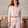 European Fashion Long Sleeve Jacquard Pajama Set with Hollow Design - Sexy Slim Fit Long Pants Home Wear