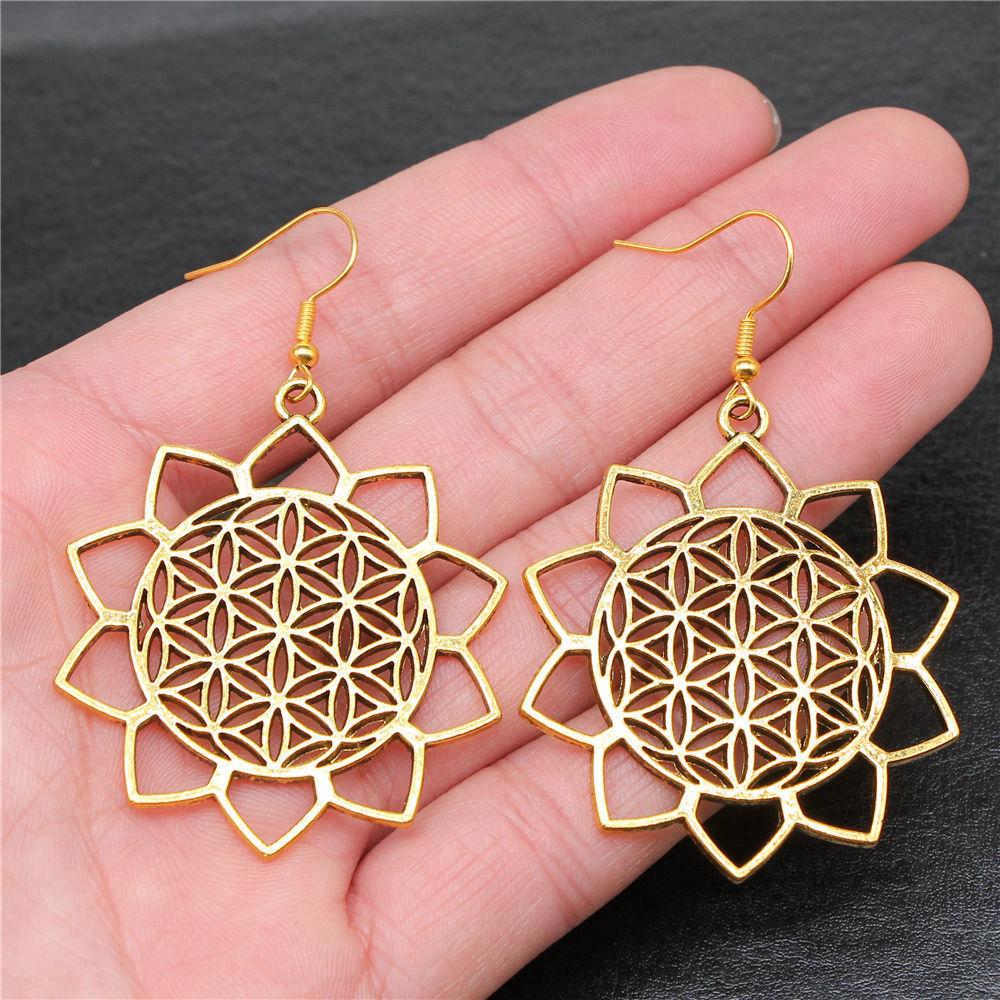 Hängeohrring Pflanze Blume des Lebens Minimalistischer Schmuck Komponenten Ohrringgröße 18x19mm QE020