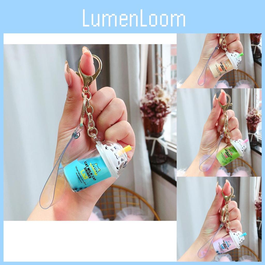 Adorable Cartoon Cat Milk Tea Keychain Cute Acrylic Keyring For Couples And Friends