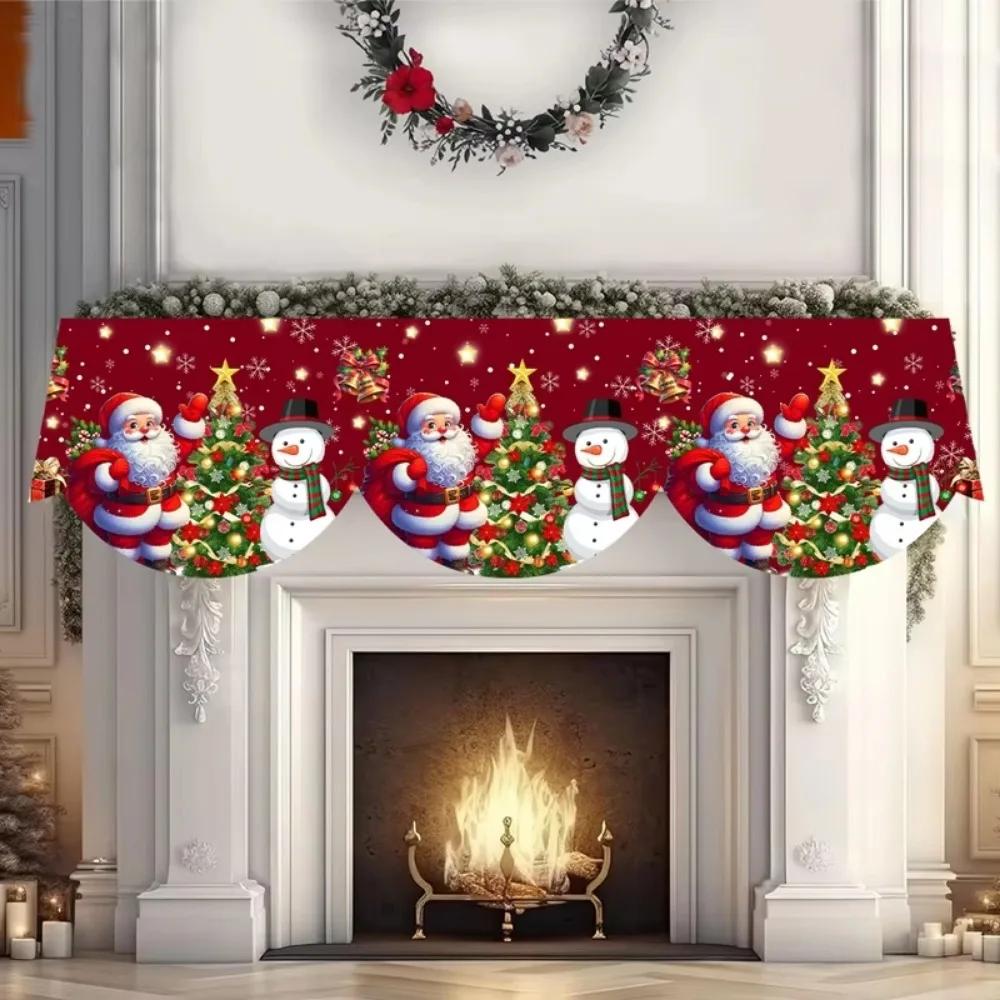 2026 Christmas Fireplace Scarf Snowman Navidad Natal Mantel Scarf Indoor Fireplace Ornament Christmas Decorations
