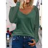 Fashion See-through Striped Long Sleeve T-Shirt Female Autumn Loose V Neck Pullover Tops Women Solid Color Casual Commuter Tees