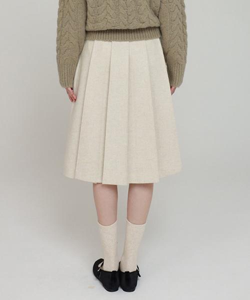 Lingseoul Wool Pintuck Skirt-Ivory