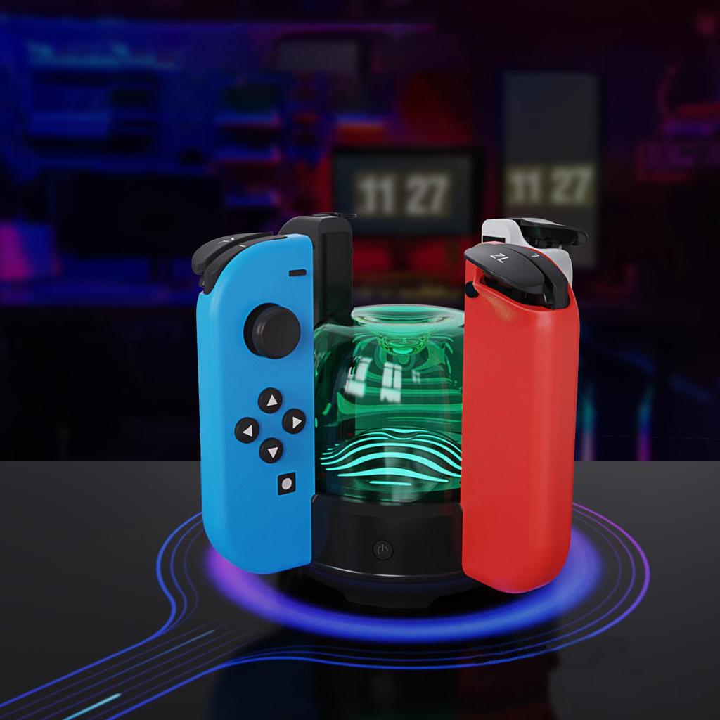 LED-Ladestation in 7 Farben, kompatibel mit Nintendo Switch/Switch OLED Joy-Con, tragbares Switch-Controller-Ladegerät mit LED-Licht und Ladekabel