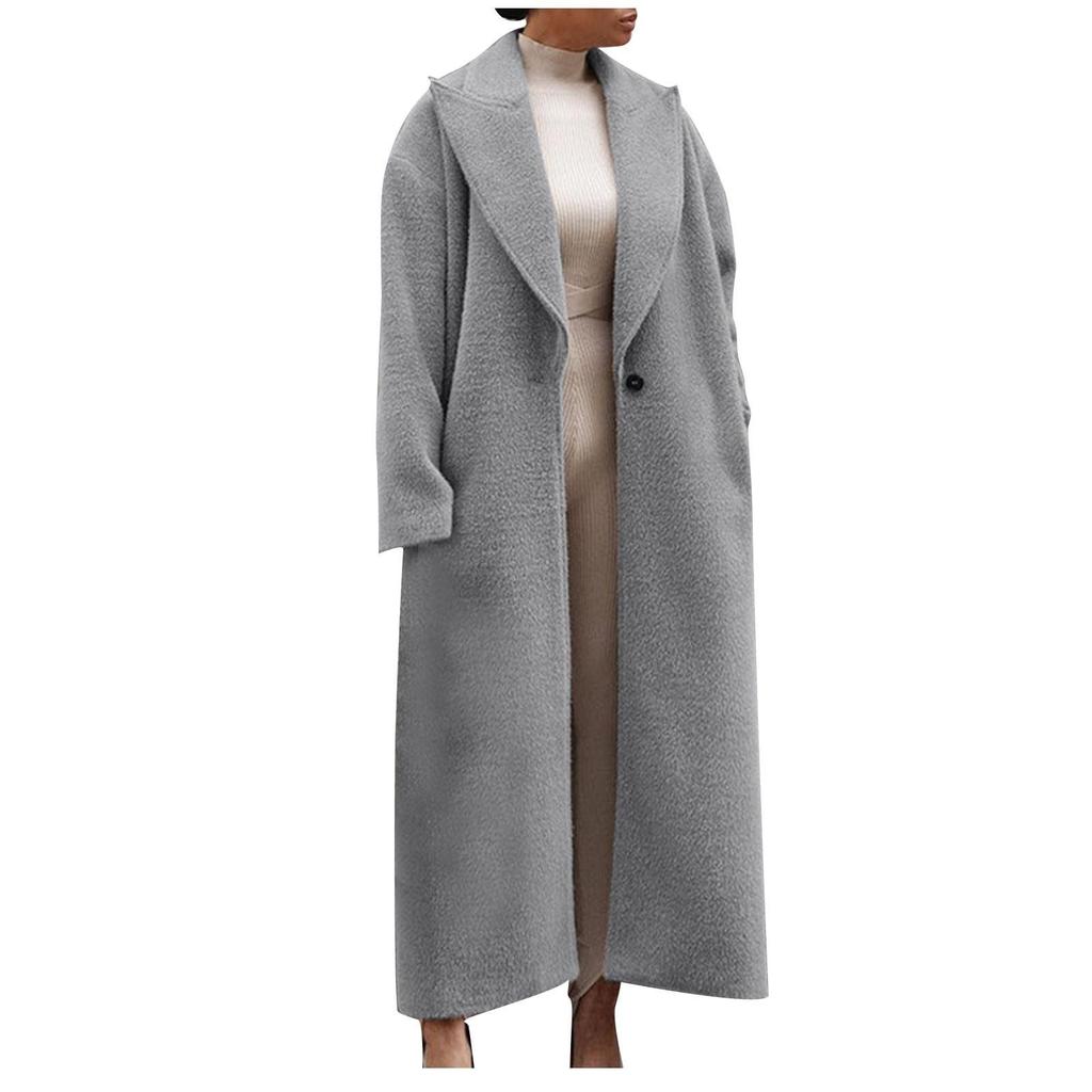 Women's Fashion Warm Jacket Long Sleeve Lapel Plush Tweed Top Coat