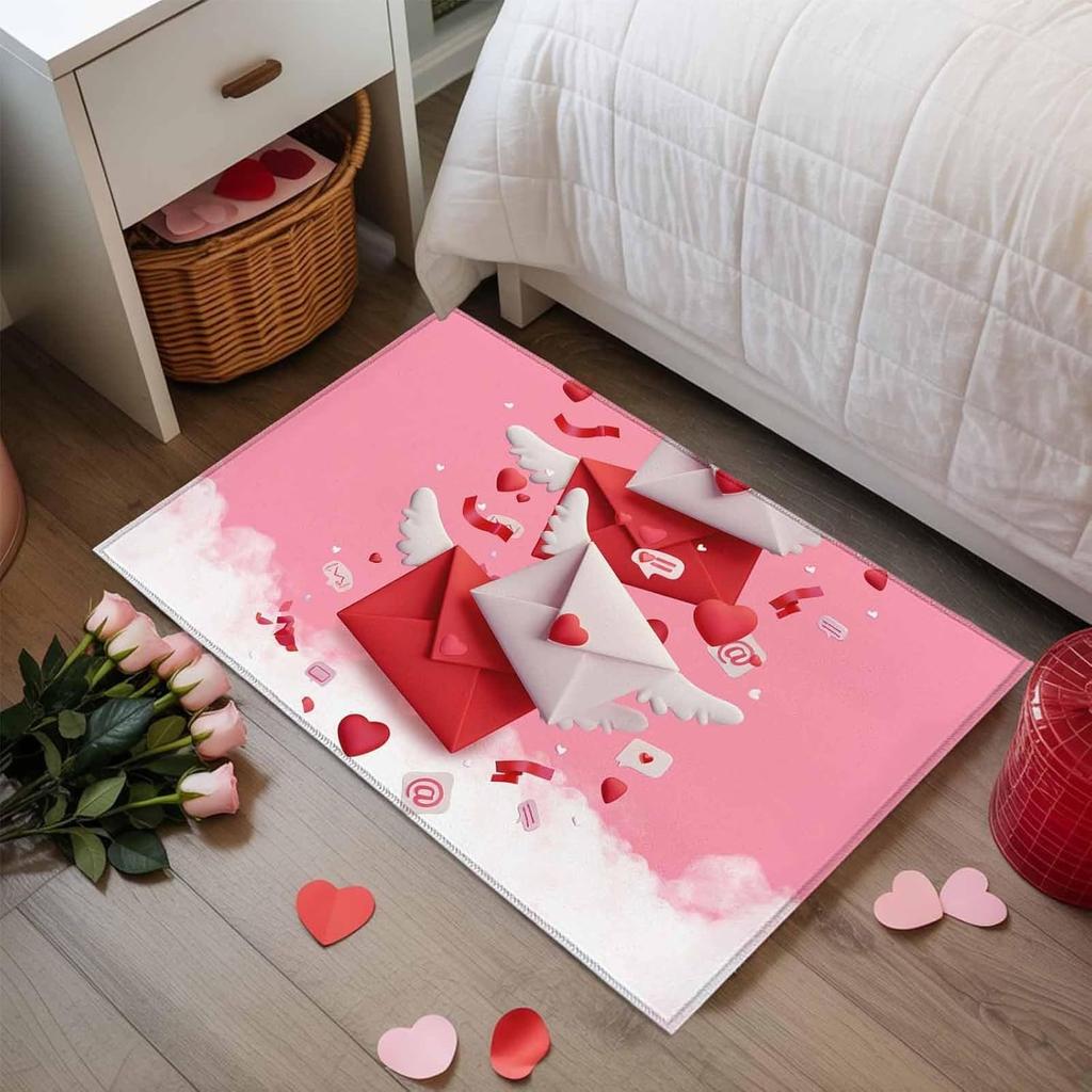 Sweet Cute Love Heart Pattern Door Mat Non-slip Water Daily Home Decor Floor Mat Romantic Valentine Carpet Living Room Decor