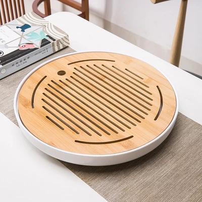 Bamboo Tea Tray Drainage Water Storage Kungfu Tea Set Living Room Coffee Table Drain Tray Storage Supplies Melamine Tea Tray