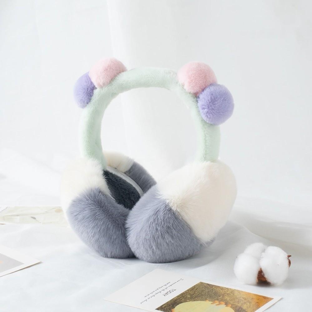 Fluffy Plush Ear Warmers Two Tone Foldable Ear Muffs Fashion Pom Pom Earmuffs  Winter Outdoor